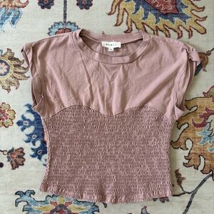 MABLE Light Mauve Nissa Smocked Short Sleeve Top Large Cropped